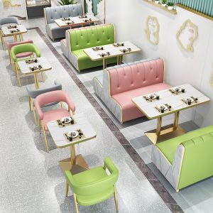 Bàn ghế quán trà sữa Bàn ăn tráng miệng Bàn ăn burger quán ăn nội thất treo tường ghế Bàn ghế sofa - Hình 3