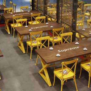 Bàn ghế Quán trà sữa Bàn ghế lưới sắt đỏ burger cửa hàng tráng miệng ngoài trời cafe sáng tạo Bàn ghế gió công nghiệp ngoài trời - Hình 4