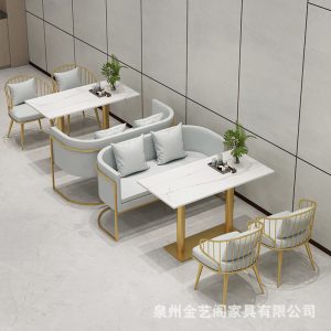 Bàn ghế quán trà sữa Bàn ghế món tráng miệng đơn giản quán cà phê khu vực nghỉ ngơi ăn uống ghế sofa sắt rèn tươi