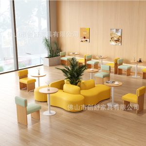 Bàn ghế Quán trà sữa Bàn ghế quán tráng miệng quán cà phê ghế sofa băng ghế tựa vào tường Bàn ghế thư giãn thương mại - Hình 2