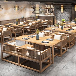 Bàn ghế quán trà sữa bằng gỗ nguyên khối nhà hàng gỗ kiểu Trung Quốc mới cao cấp ghế sofa ghế Bàn ăn cafe thương mại - Hình 2