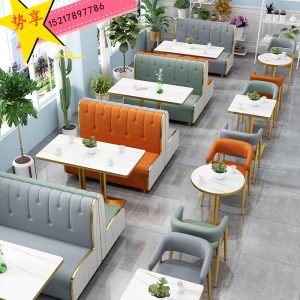 Bàn ghế quán trà sữa nhà hàng tây Bàn ghế cửa hàng tráng miệng nhà hàng ghế sofa Bàn ghế dựa vào tường sự đơn giản và tươi mới