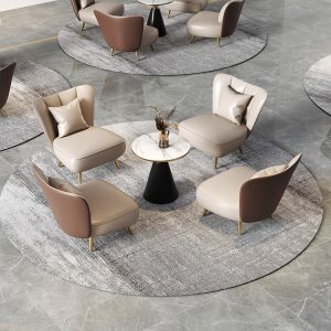 Bàn ghế Quán trà sữa phong cách bắc âu một Bàn bốn ghế quán cà phê ghế sofa đơn Bàn ghế ghế sofa vải đơn giản - Hình 2