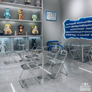 Bàn ghế Quán trà sữa phong cách công nghiệp màu đỏ thuần Bàn ghế cafe inox trong suốt Ghế gấp nhựa acrylic Bàn vuông inox