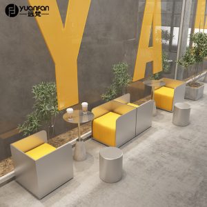Bàn ghế Quán trà sữa quán cà phê phong cách công nghiệp thép không gỉ ghế sofa cửa hàng tráng miệng cửa hàng bánh thường đàm phán Bàn ghế