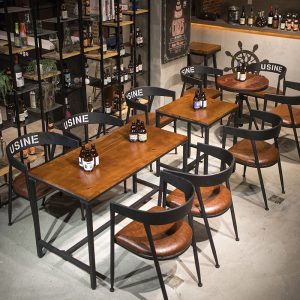 Bàn ghế Quầy bar Bàn ghế quán trà sữa Phong cách công nghiệp giản dị Bàn ăn gỗ nguyên khối Cafe Đồ uống lạnh Bàn ghế khách sạn - Hình 2