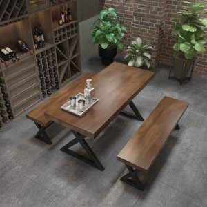 Bàn ghế Quầy bar cổ điển tiệc nướng quán bar nhà hàng phong cách công nghiệp Bàn ăn gỗ hình chữ nhật Bàn ghế sắt rèn cafe - Hình 2