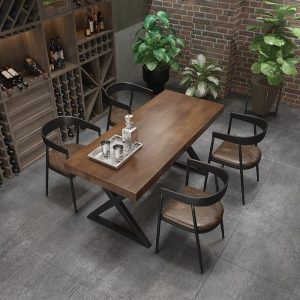 Bàn ghế Quầy bar cổ điển tiệc nướng quán bar nhà hàng phong cách công nghiệp Bàn ăn gỗ hình chữ nhật Bàn ghế sắt rèn cafe