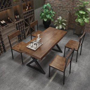 Bàn ghế Quầy bar cổ điển tiệc nướng quán bar nhà hàng phong cách công nghiệp Bàn ăn gỗ hình chữ nhật Bàn ghế sắt rèn cafe - Hình 4