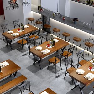 Bàn ghế Quầy Bar Hiện Đại Nhà Hàng Nướng Bar Phong Cách Công Nghiệp Bàn Ăn Gỗ Chắc Chắn Lẩu Hình Chữ Nhật Bàn Ghế Cafe - Hình 2