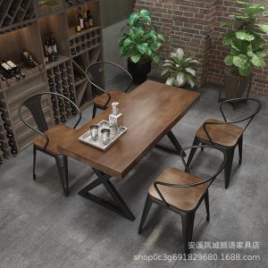 Bàn ghế Quầy bar nướng phong cách công nghiệp cổ điển Bàn ghế quán cà phê hình chữ nhật quán rượu Bàn ghế ăn gỗ đặc bằng sắt rèn - Hình 2