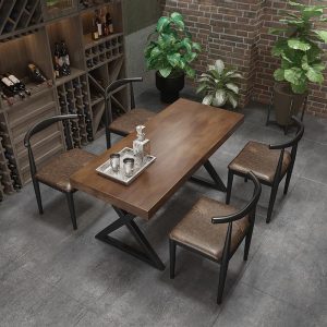 Bàn ghế Quầy bar quán nướng Bàn ghế nhà hàng gỗ gió công nghiệp hình chữ nhật sắt rèn quán cà phê Bàn ghế ăn gia đình - Hình 3