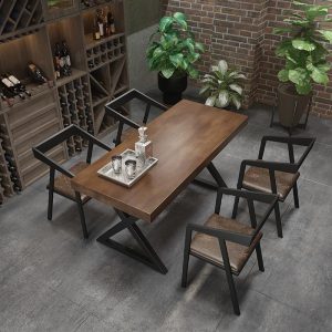 Bàn ghế Quầy bar quán nướng Bàn ghế nhà hàng gỗ gió công nghiệp hình chữ nhật sắt rèn quán cà phê Bàn ghế ăn gia đình