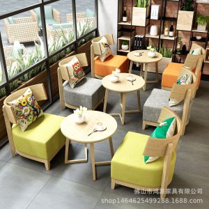 Bàn ghế Sách Quầy Bar Phòng Thu Tiếp Nhận Đàm Phán Ghế Đơn Giản Tươi Tráng Miệng Quán Trà Sữa Cafe Sofa Bàn Ghế - Hình 3