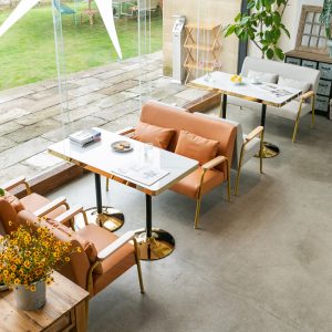 Bàn ghế sang trọng Quán trà sữa Bàn ghế cửa hàng cà phê câu lạc bộ sắt rèn ghế sofa Bàn ăn thương mại - Hình 2