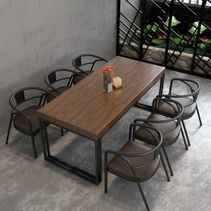 Bàn ghế Sắt rèn Bàn gỗ quán cà phê phong cách công nghiệp Bộ bàn ăn thanh Mỹ quán nướng quán lẩu Bàn ghế - Hình 2