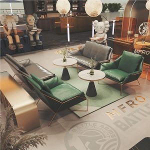 Bàn ghế Sofa da sang trọng nhẹ quán cà phê sofa đơn ghế quầy bar nhà hàng Bàn ghế bộ phận bán hàng lễ tân giải trí sofa lười - Hình 2