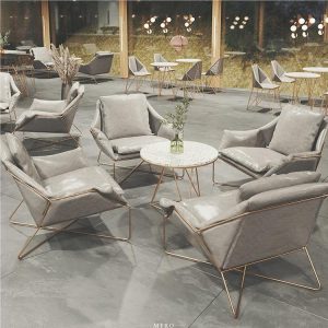 Bàn ghế Sofa da sang trọng nhẹ quán cà phê sofa đơn ghế quầy bar nhà hàng Bàn ghế bộ phận bán hàng lễ tân giải trí sofa lười - Hình 3