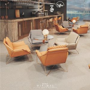 Bàn ghế Sofa da sang trọng nhẹ quán cà phê sofa đơn ghế quầy bar nhà hàng Bàn ghế bộ phận bán hàng lễ tân giải trí sofa lười - Hình 4