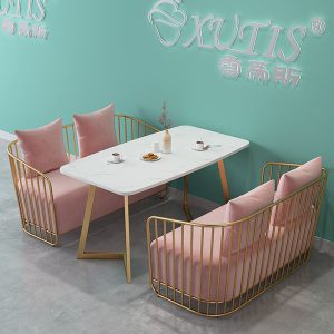 Bàn ghế sofa giải trí quán cà phê nhà hàng phương tây ghế sofa lưới món tráng miệng màu đỏ quán trà sữa Bàn ghế đá cẩm thạch