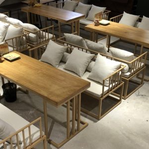 Bàn ghế Sofa phong cách Trung Quốc mới sang trọng Zen cafe bar giải trí thanh khách sạn rèn sắt giả vân gỗ ghế Bàn ghế