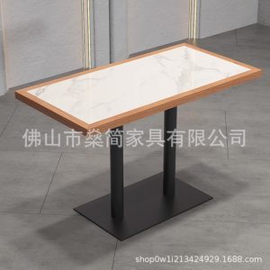 Bàn ghế Tấm đá viền gỗ chắc chắn Bàn ăn chủ đề quán cà phê Nhà hàng Trung Quốc và phương Tây quán trà sữa Bàn lẩu Bàn hình chữ nhật thương mại - Hình 2