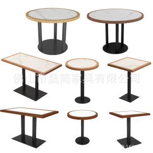Bàn ghế Tấm đá viền gỗ chắc chắn Bàn ăn chủ đề quán cà phê Nhà hàng Trung Quốc và phương Tây quán trà sữa Bàn lẩu Bàn hình chữ nhật thương mại