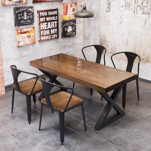 Bàn ghế Thanh thanh Bàn ăn và ghế Bàn ăn cafe phong cách công nghiệp thịt nướng sắt rèn gỗ đặc Bàn lẩu - Hình 3