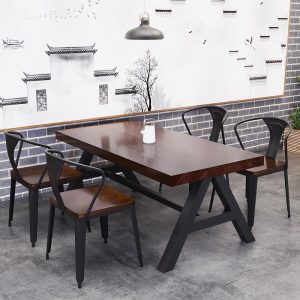 Bàn ghế thanh thịt nướng thanh nhạc nhà hàng sắt rèn Bàn ăn gỗ hình chữ nhật gió công nghiệp Bàn ghế cafe - Hình 2