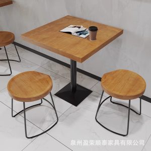 Bàn ghế Thương mại Bàn ghế ăn bằng gỗ nguyên khối trà sữa cửa hàng tráng miệng Bàn tròn vuông phong cách cổ điển quán cà phê Bàn đàm phán giải trí Bàn ghế - Hình 3