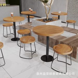 Bàn ghế Thương mại Bàn ghế ăn bằng gỗ nguyên khối trà sữa cửa hàng tráng miệng Bàn tròn vuông phong cách cổ điển quán cà phê Bàn đàm phán giải trí Bàn ghế