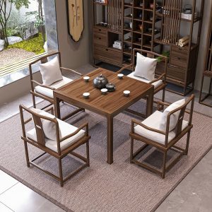 Bàn ghế trà gỗ phong cách Trung Quốc mới bàn vuông log Bát bất tử bàn cờ bàn chơi bài bàn vuông bàn cà phê bàn - Hình 2