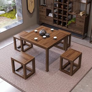 Bàn ghế trà gỗ phong cách Trung Quốc mới bàn vuông log Bát bất tử bàn cờ bàn chơi bài bàn vuông bàn cà phê bàn - Hình 4