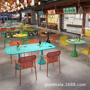 Bàn ghế Trung tâm mua sắm nhà hàng Bàn ghế quán cà phê hiện đại đơn giản cửa hàng tráng miệng quán ăn nhẹ đặc biệt sắt rèn sang trọng ngoài trời - Hình 2