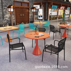 Bàn ghế Trung tâm mua sắm nhà hàng Bàn ghế quán cà phê hiện đại đơn giản cửa hàng tráng miệng quán ăn nhẹ đặc biệt sắt rèn sang trọng ngoài trời - Hình 4
