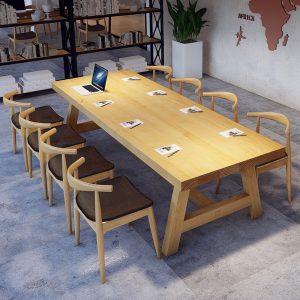 Bàn ghế văn phòng bằng gỗ nguyên khối tối giản hiện đại văn phòng bàn hội nghị nhiều người đàm phán phòng thu bàn đào tạo dải dài