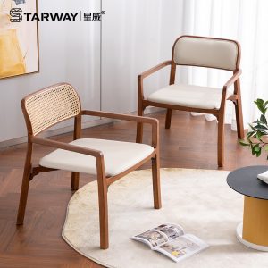 Bàn ghế Xingwei Gỗ Chắc Chắn Ghế Mây Đơn Sồi Phòng Khách Bọc Ghế Giải Trí Bắc Âu Ghế Trà Hiện Đại Đơn Giản Ghế Học