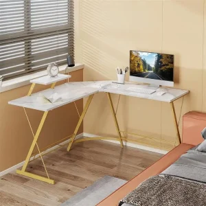 Bàn hình chữ L của Wfs, Bàn góc văn phòng tại nhà, Máy trạm trên Bàn PC, Bàn máy tính chơi game, có kệ, có đế màn hình, 51" (51")