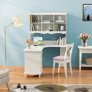 Bàn Học Sang Trọng Phong Cách Pháp Với Kệ Hutch Thiết Kế Giá Sách Cho Bé Gái Gỗ Hình Chữ L Góc Bàn Máy Tính Tại Nhà - Hình 2