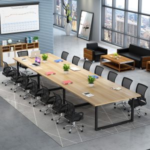 Bàn hội nghị bàn dài đơn giản hiện đại bàn gỗ nguyên khối bàn làm việc hình chữ nhật nhỏ bàn bàn gỗ thép - Hình 2