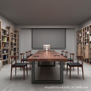 Bàn hội nghị gỗ nguyên khối đơn giản bàn dài nhân viên bàn máy tính máy trạm đàm phán thương mại bàn đào tạo bàn gỗ nguyên khối - Hình 3