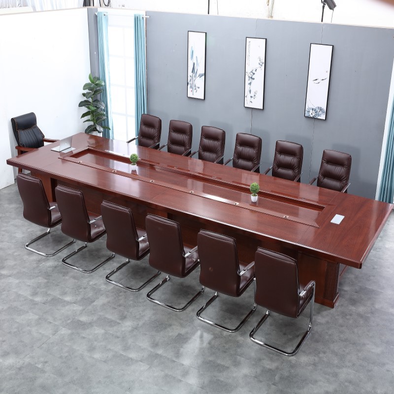 Bàn hội nghị tối giản hiện đại bàn dài bảng mật độ sơn với gỗ veneer chắc chắn bàn và ghế kinh doanh nhiều người Bàn hội nghị tối giản hiện đại bàn dài bảng mật độ sơn với gỗ veneer chắc chắn bàn và ghế kinh doanh nhiều người