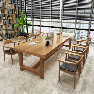 Bàn họp văn phòng Công ty bàn hội nghị đơn giản bàn dài đơn giản bàn đào tạo hình chữ nhật và ghế bàn hội nghị bằng gỗ nguyên khối dải dài nhỏ - Hình 2