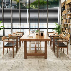 Bàn họp văn phòng Công ty bàn hội nghị đơn giản bàn dài đơn giản bàn đào tạo hình chữ nhật và ghế bàn hội nghị bằng gỗ nguyên khối dải dài nhỏ - Hình 4