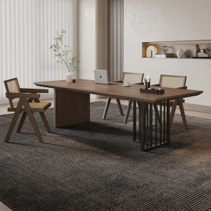 Bàn họp văn phòng Wabi-sabi gió hội trường văn phòng gỗ đặc bàn hội nghị studio phòng triển lãm phòng triển lãm ghế văn phòng hình dạng đơn giản sáng tạo - Hình 2