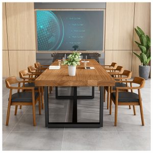 Bàn làm việc lớn hình chữ nhật hiện đại công ty đơn giản dải dài bàn ghế hội nghị sắt rèn gỗ nguyên khối bàn làm việc nhiều người - Hình 3