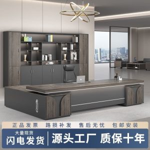 Bàn làm việc màu óc chó, bàn làm việc chữ L, bàn giám đốc gỗ tự nhiên, bàn giám đốc chân inox - Hình 2
