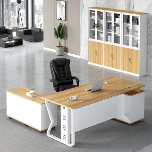 Bàn làm việc màu óc chó, bàn làm việc kết hợp tủ phụ, bàn làm việc chữ L, bàn tổng giám đốc thiết kế Italy