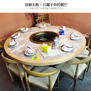 Bàn lẩu bằng đá cẩm thạch Bếp điện từ bằng gỗ đặc hình tròn doanh nhân nướng và tráng tích hợp thanh lọc không khói hút khói Bàn nướng than kiểu Hàn Quốc - Hình 4