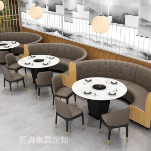Bàn lẩu bằng đá phiến đá cẩm thạch Bàn chải cảm ứng thương mại Bàn chải nướng Bàn ăn tích hợp Bàn ghế phòng khách ghế sofa bằng gỗ cứng - Hình 2